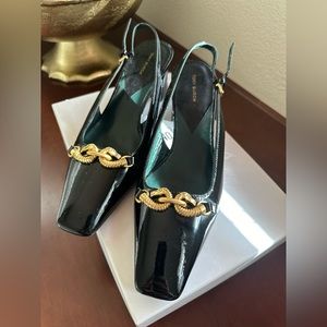 Tory Burch Jesse Black Patent Leather Slingback Pump with Gold Brass